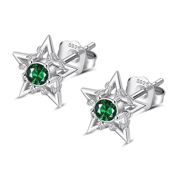 EMERALD BARBWIRE STAR EARRINGS
