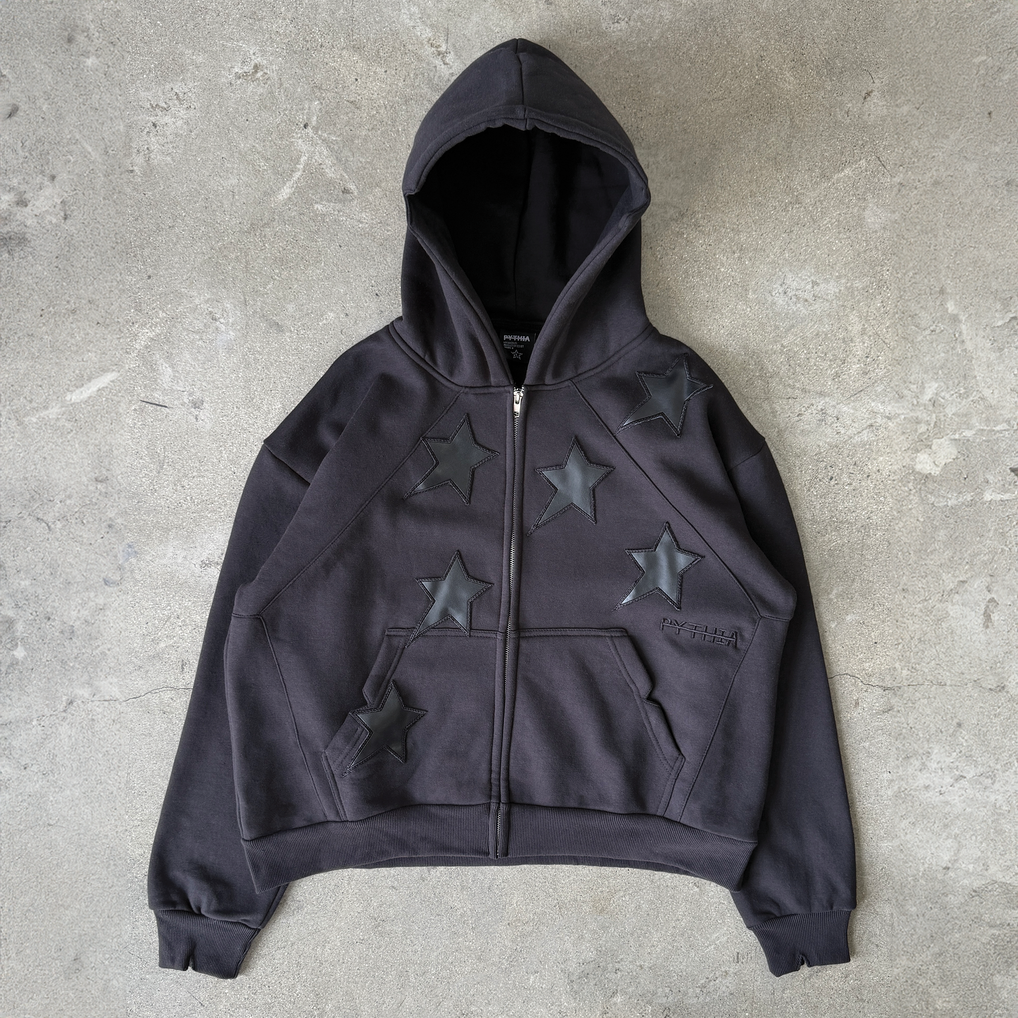 PERIPHERAL STAR ZIP-UP HOODIE - BLACK