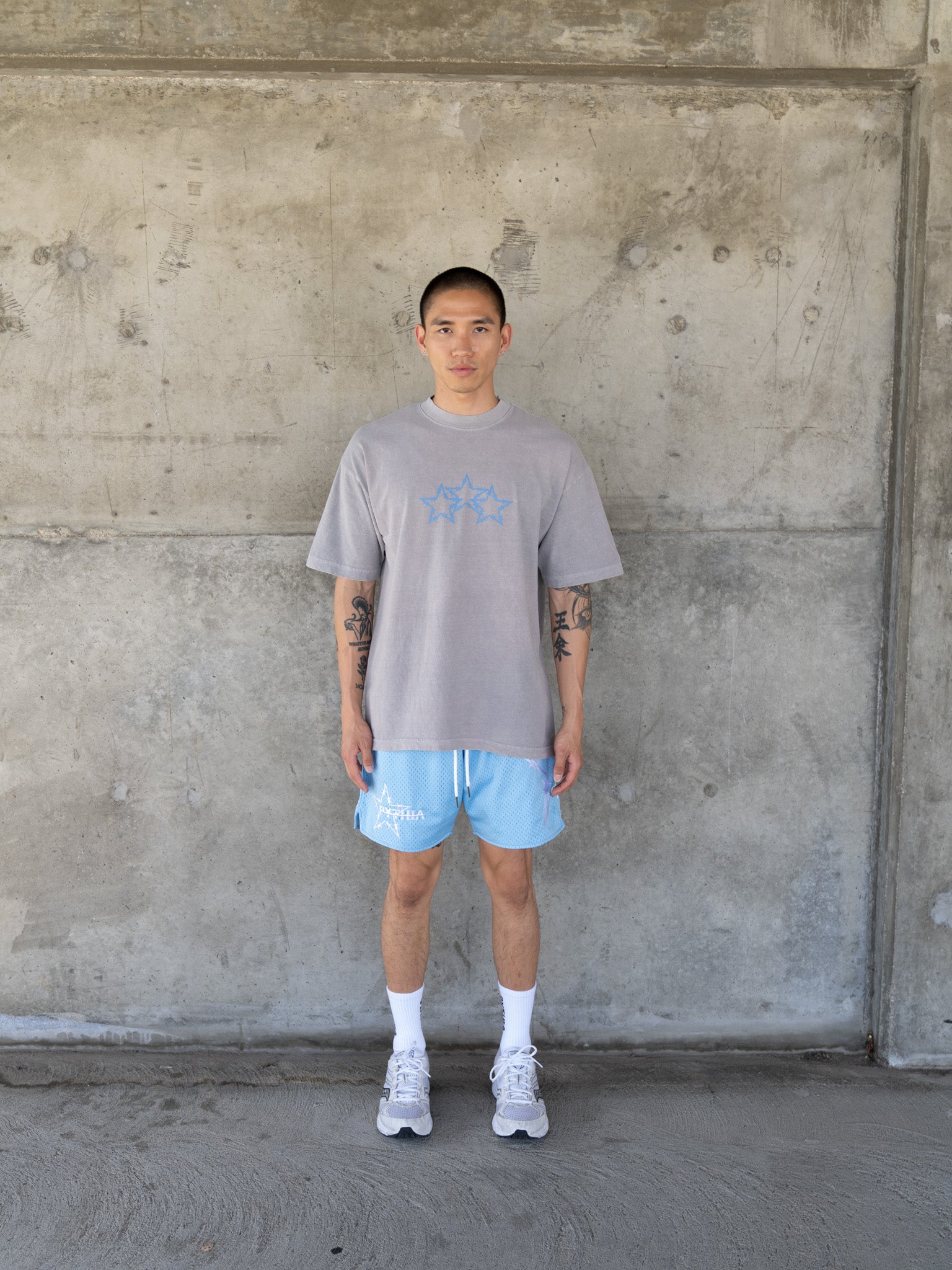 BARBWIRE STAR MESH SHORTS - CAROLINA BLUE