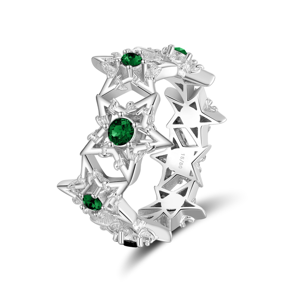 EMERALD BARBWIRE STAR RING