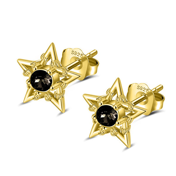 JET BLACK GOLD BARBWIRE STAR EARRINGS