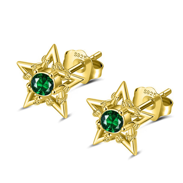 EMERALD GOLD BARBWIRE STAR EARRINGS