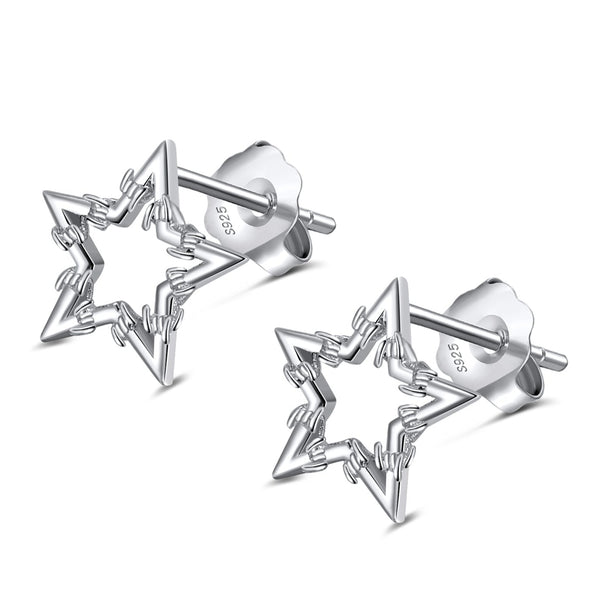 SILVER BARBWIRE STAR EARRINGS