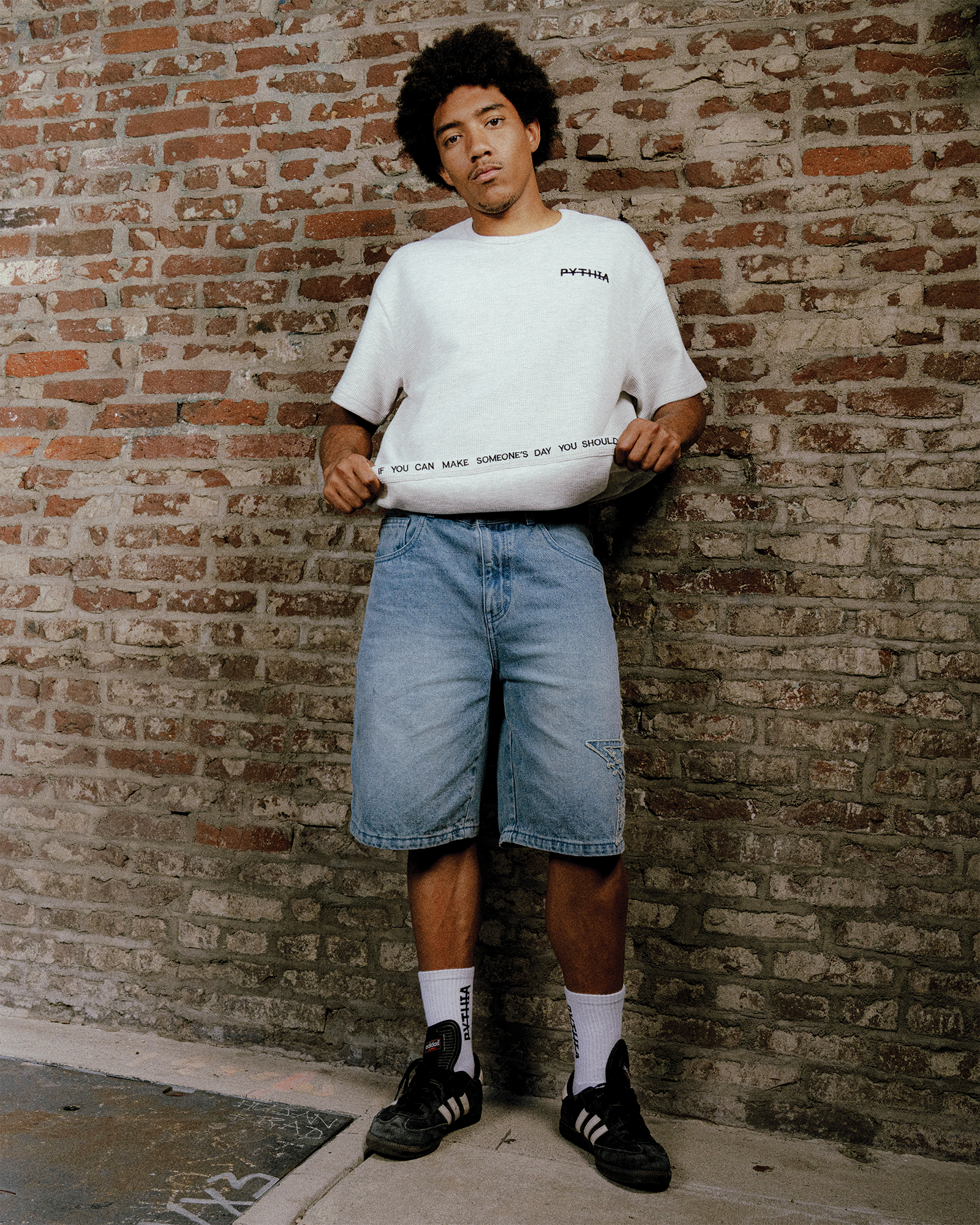 FRAME WAFFLE TEE - HEATHER GREY