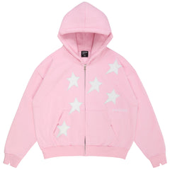 PERIPHERAL STAR ZIP-UP HOODIE - PINK