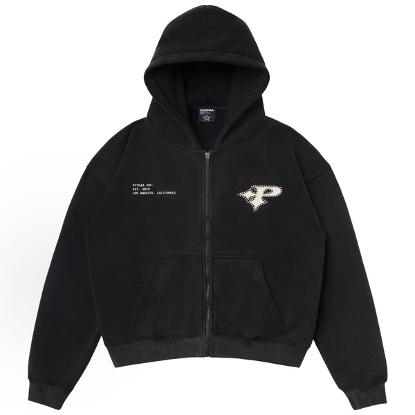 STUDDED LOGO HOODIE - WASHED BLACK