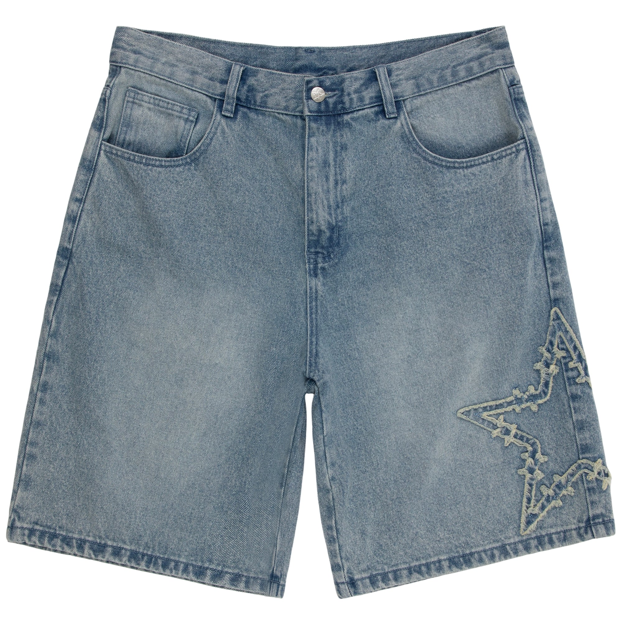 FRAYED BARBWIRE STAR DENIM SHORT