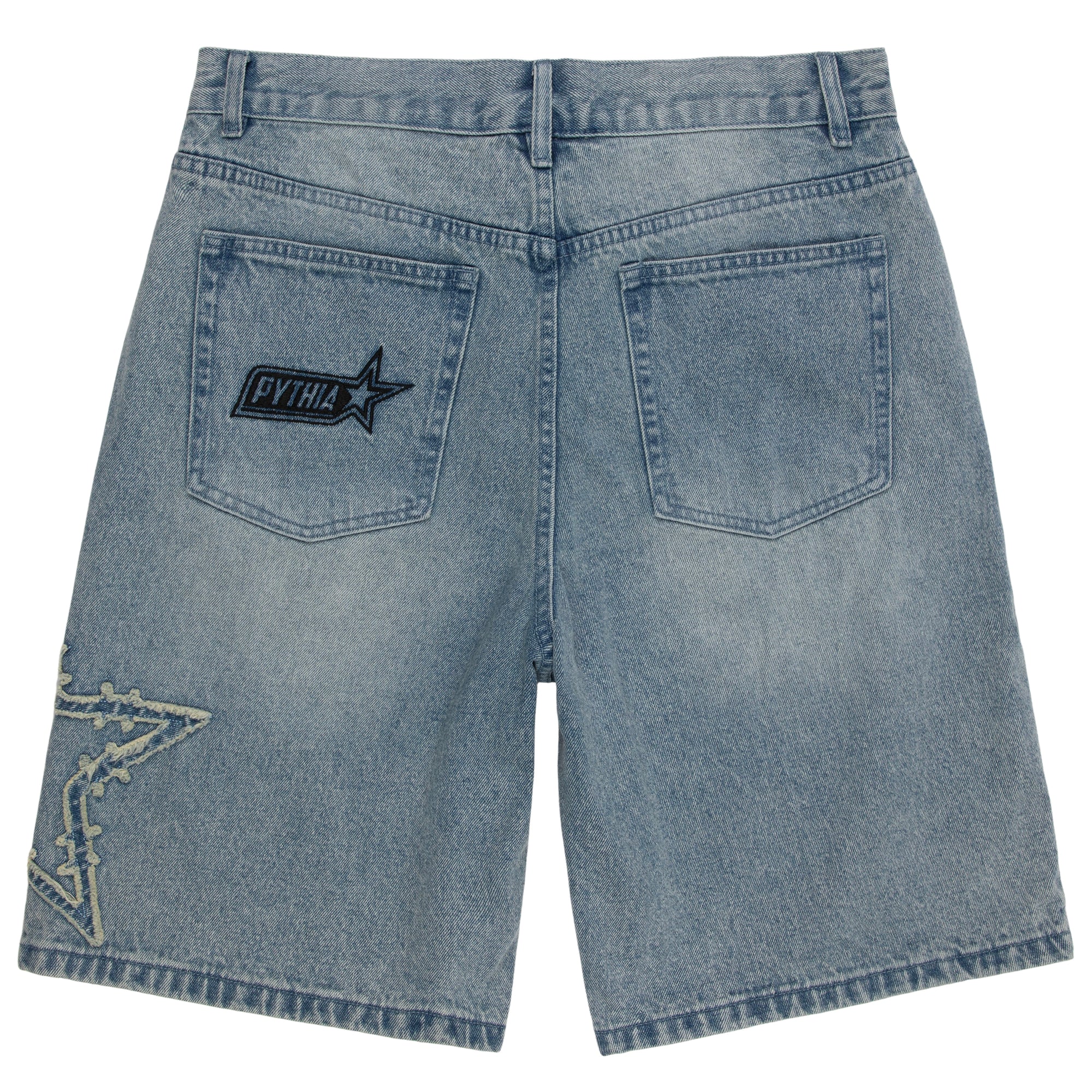 FRAYED BARBWIRE STAR DENIM SHORT