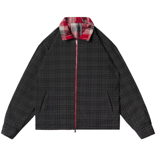 REVERSIBLE QUILTED FLANNEL JACKET - RED/GREY