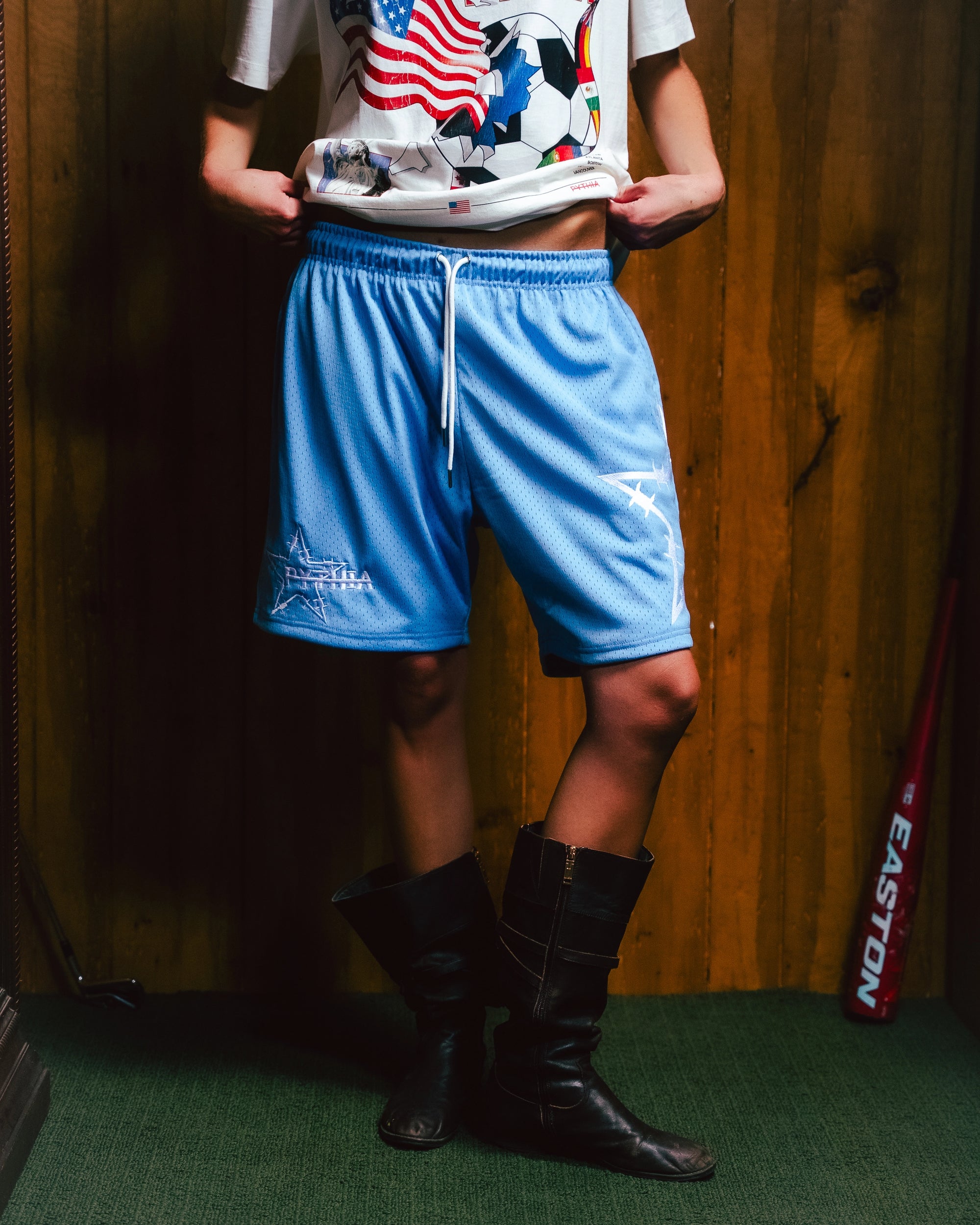 BARBED STAR MESH SHORTS - CAROLINA BLUE