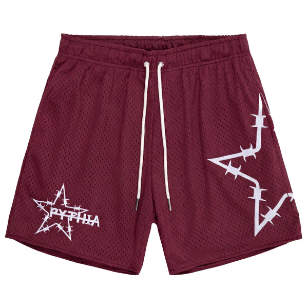 BARBED STAR MESH SHORTS - MAROON