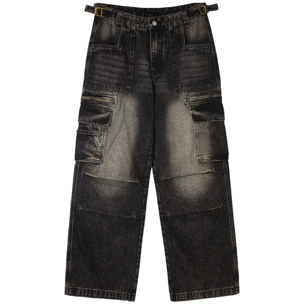 BELTED CARGO POCKET DENIM - BLACK WASH