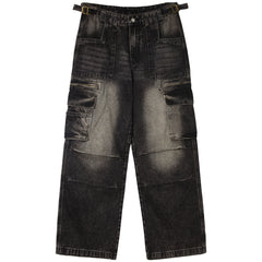 BELTED CARGO POCKET DENIM - BLACK WASH