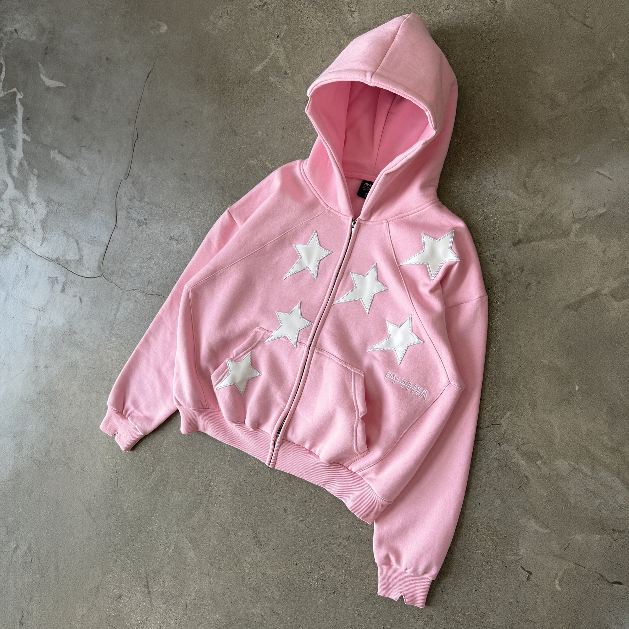 PERIPHERAL STAR ZIP-UP HOODIE - PINK