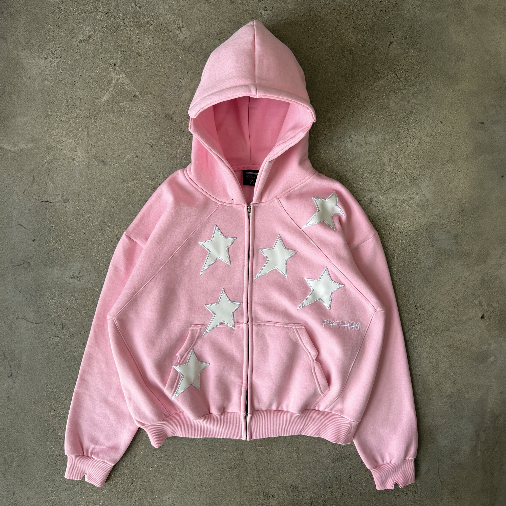 PERIPHERAL STAR ZIP-UP HOODIE - PINK