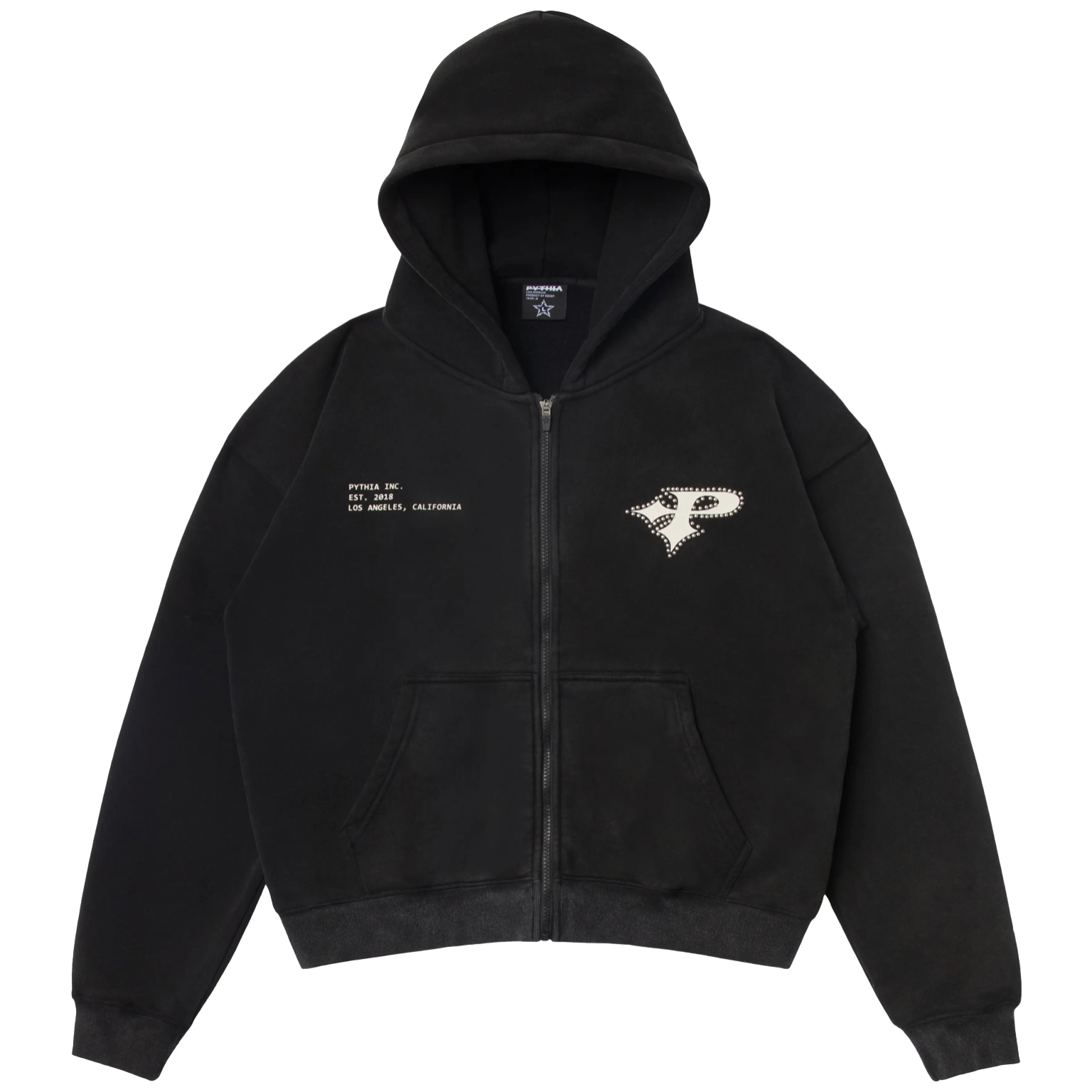 STUDDED LOGO HOODIE - WASHED BLACK