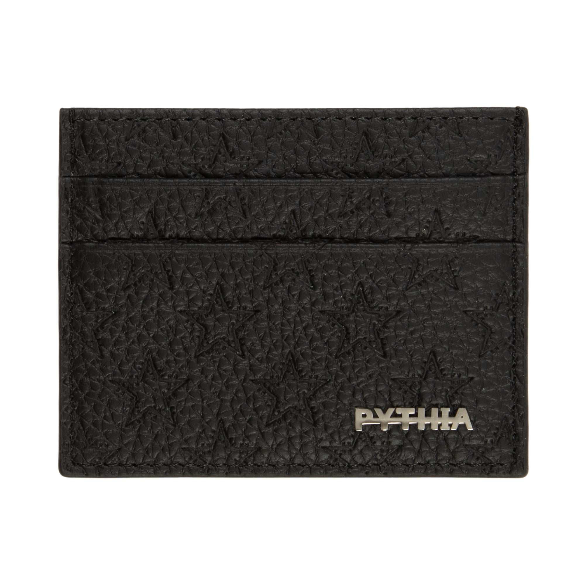 LEATHER EMBOSSED CARD HOLDER - BLACK