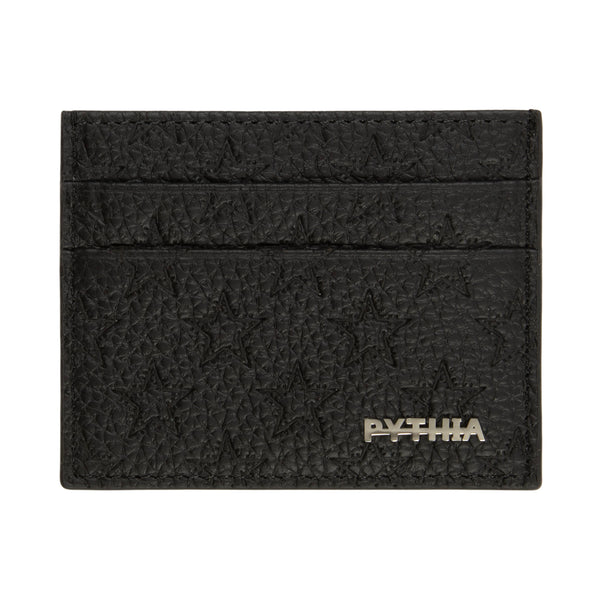 LEATHER EMBOSSED CARD HOLDER - BLACK