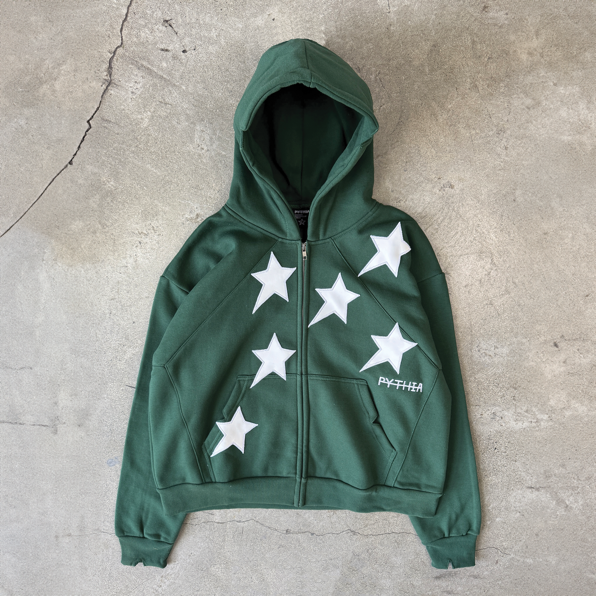 PERIPHERAL STAR ZIP-UP HOODIE - PINE
