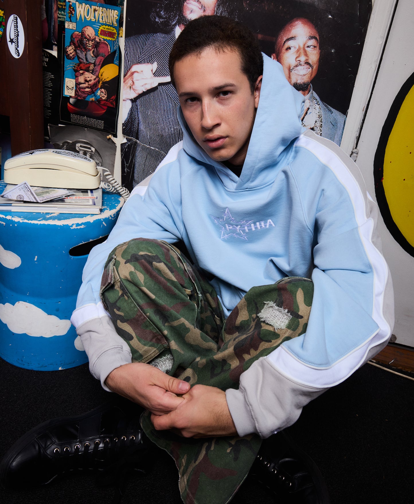 OVERSIZED PANEL HOODIE - BABY BLUE